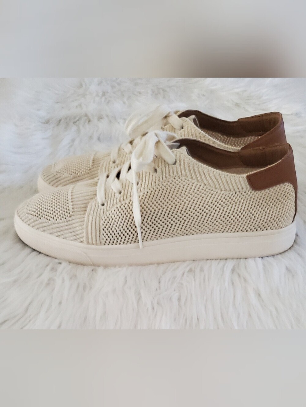 Lucky Brand Luika Knit Lace-Up Sneakers Cream/Ivory Casual Comfort Shoes Size 10